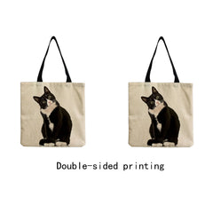 Cat Printing Handbag Women Foldable High Capacity Tote Bags Animal Shoulder Bag