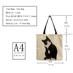 Cat Printing Handbag Women Foldable High Capacity Tote Bags Animal Shoulder Bag