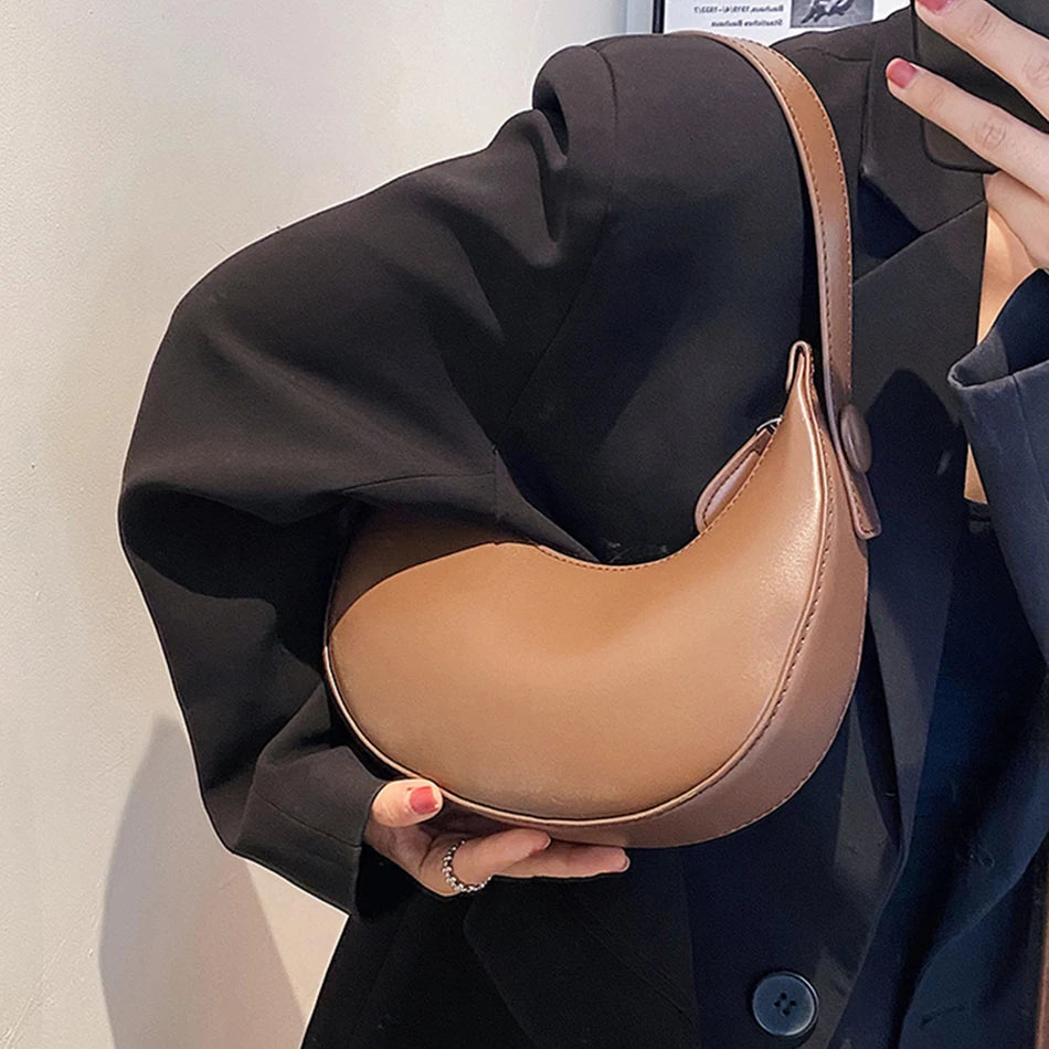 Small PU Leather Hobo Bag for Women Half Moon Shoulder Handbag Purse with Zipper