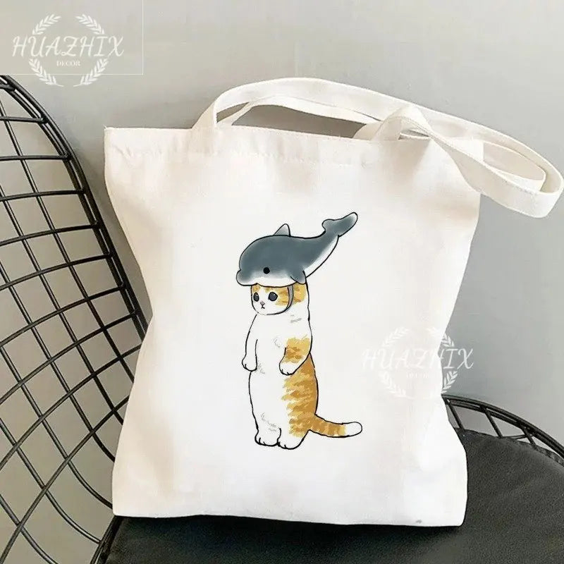 Funny Cat Shark Shopping Bag for Kids and Women