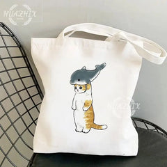 Funny Cat Shark Shopping Bag for Kids and Women