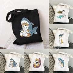 Funny Cat Shark Shopping Bag for Kids and Women