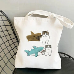 Funny Cat Shark Shopping Bag for Kids and Women
