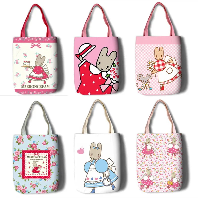 Marron Cream Rabbit Canvas Shoulder Bags for Women