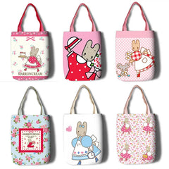 Marron Cream Rabbit Canvas Shoulder Bags for Women