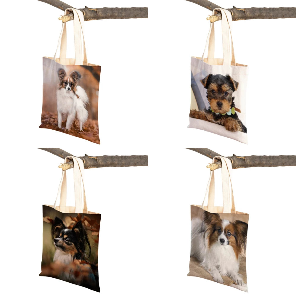 Yorkshire Dog Lady Canvas Shopping Tote Bag for Women