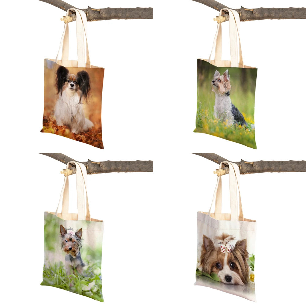 Yorkshire Dog Lady Canvas Shopping Tote Bag for Women