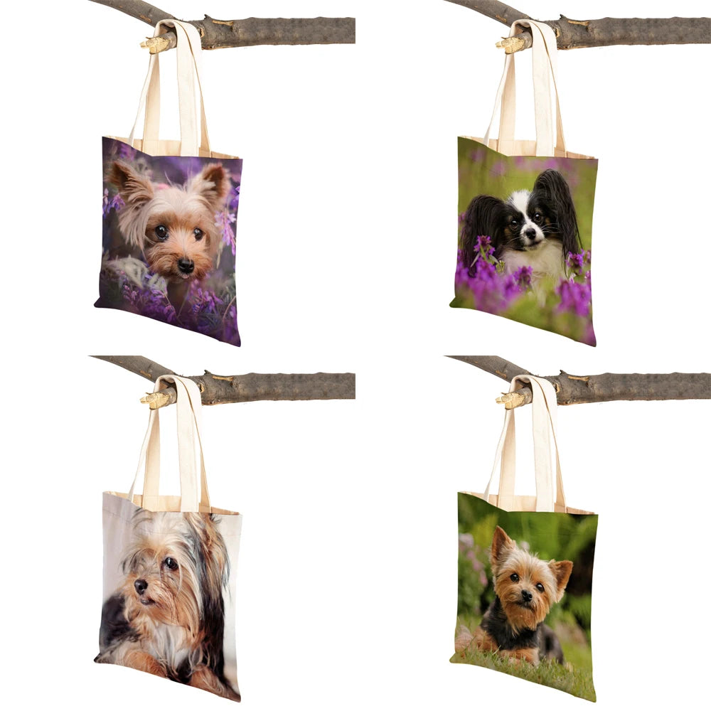 Yorkshire Dog Lady Canvas Shopping Tote Bag for Women