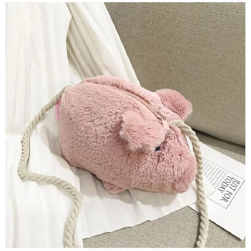 Pig Crossbody Bags for Women Plush Doll Shoulder Handbag