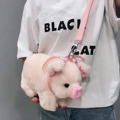Pig Crossbody Bags for Women Plush Doll Shoulder Handbag