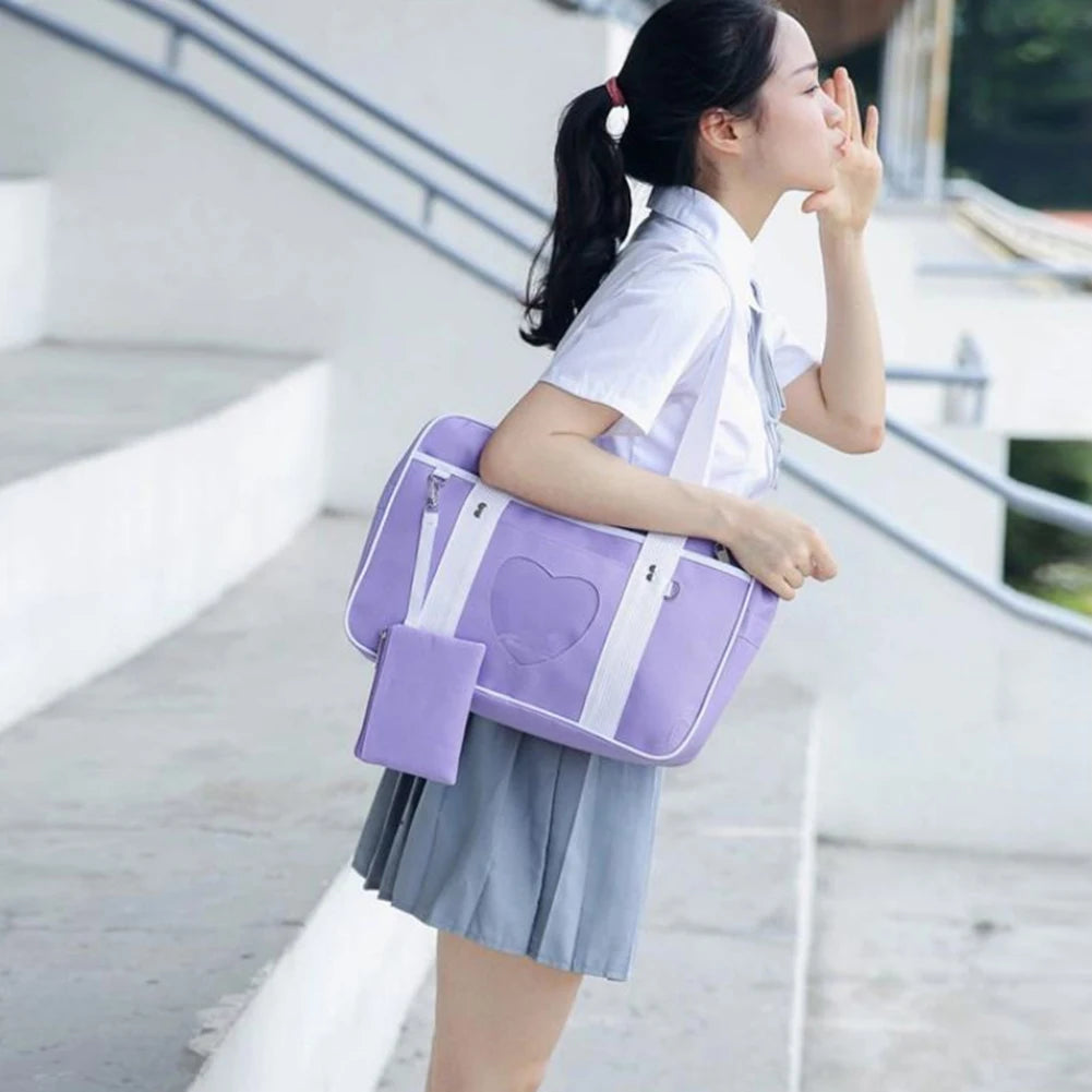 Women Transparent Heart Patchwork Canvas Shoulder Bags