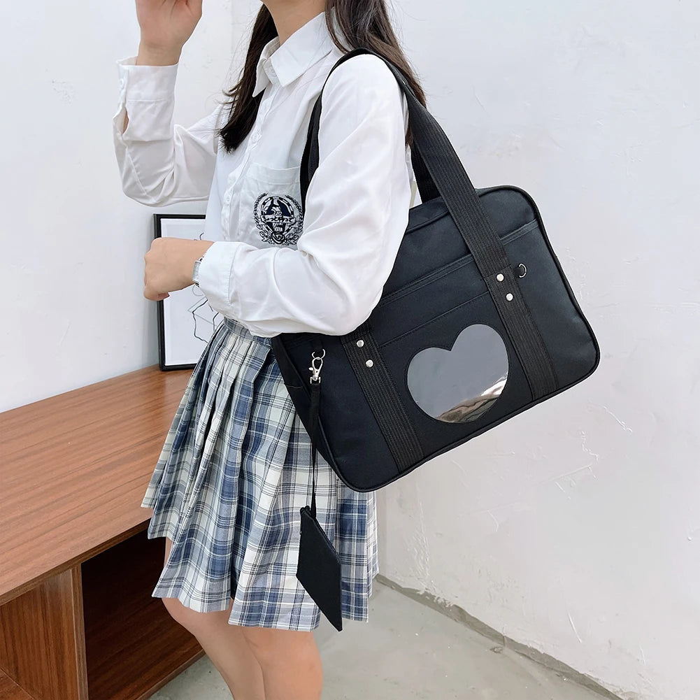 Women Transparent Heart Patchwork Canvas Shoulder Bags