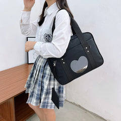 Women Transparent Heart Patchwork Canvas Shoulder Bags