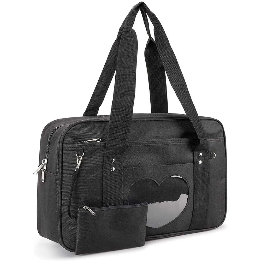 Women Transparent Heart Patchwork Canvas Shoulder Bags