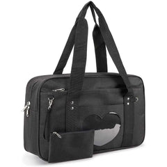 Women Transparent Heart Patchwork Canvas Shoulder Bags