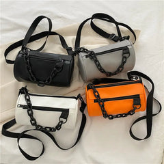 Cylinder Chains Shoulder Bag for Women PU Leather Handbag Crossbody Bag