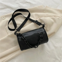 Cylinder Chains Shoulder Bag for Women PU Leather Handbag Crossbody Bag