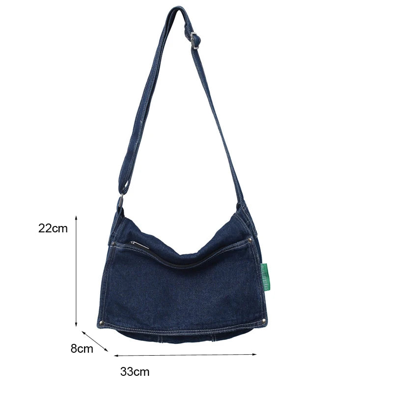 Denim Canvas Bag For Women Girls Large Messenger Bags Women