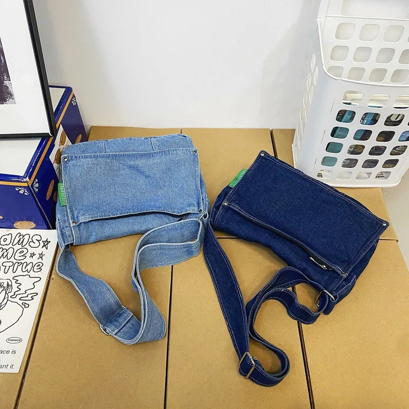 Denim Canvas Bag For Women Girls Large Messenger Bags Women