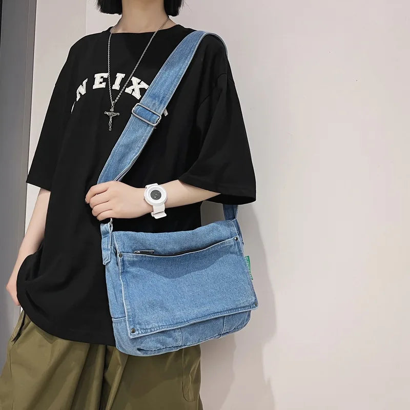 Denim Canvas Bag For Women Girls Large Messenger Bags Women