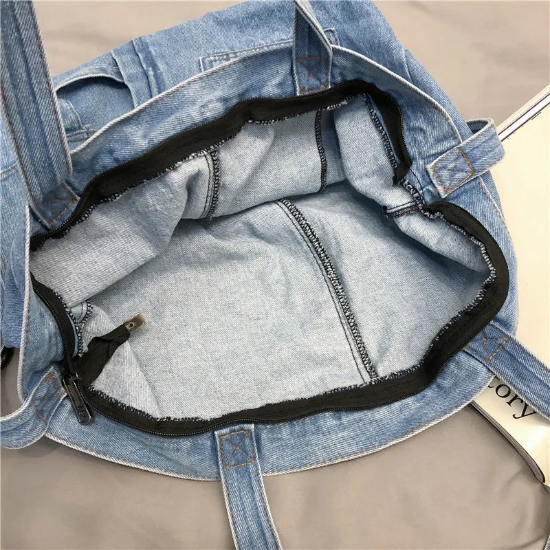 Denim Women Handbag High Portable Girl's Shoulder Bag Big Capacity