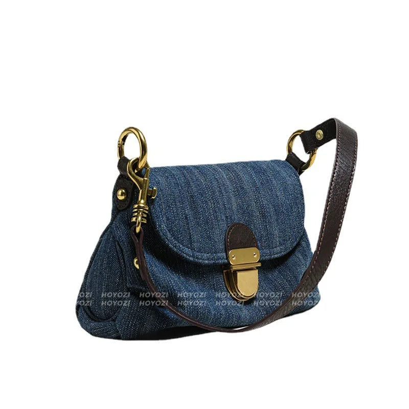 Vintage Denim Shoulder Bag for Women Retro Classic Female Handbag