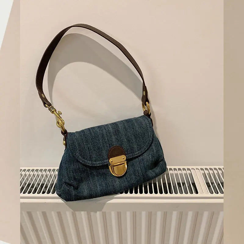 Vintage Denim Shoulder Bag for Women Retro Classic Female Handbag