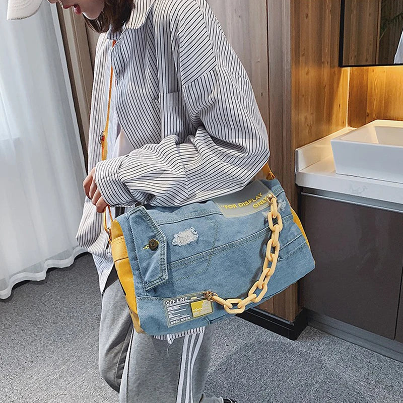 Denim Women Shoulder Bags Large Capacity Travel Bag Women Bags Jeans Crossbody B