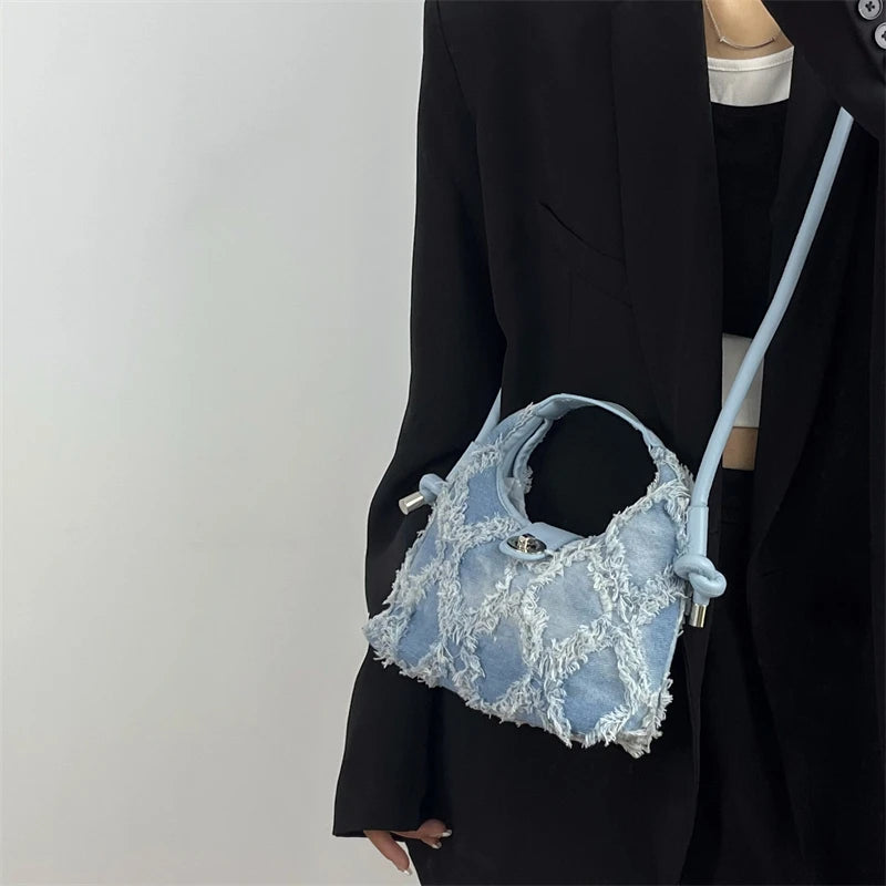 Tassel Crossbody Bags Female Clutch Handbags Retro Denim Women's Shoulder Bag
