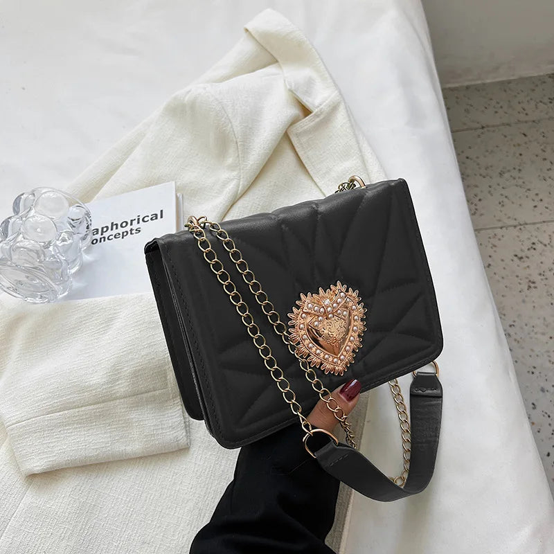 PU Leather Metal Women's Shoulder Bag Handheld Square Bag