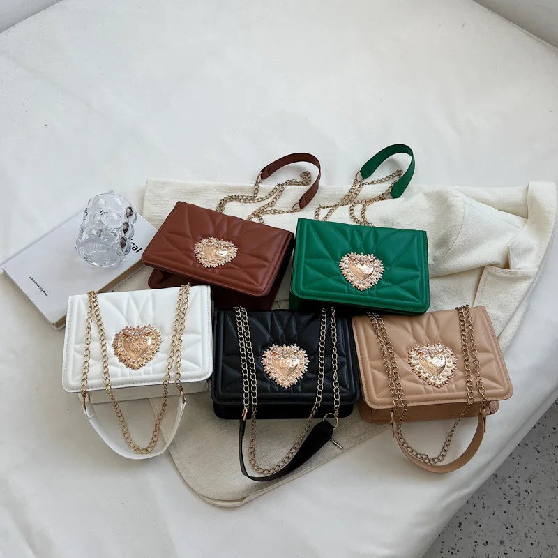 PU Leather Metal Women's Shoulder Bag Handheld Square Bag
