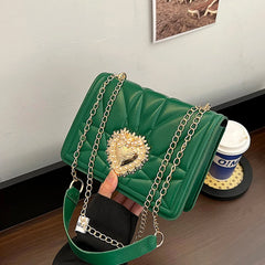 PU Leather Metal Women's Shoulder Bag Handheld Square Bag