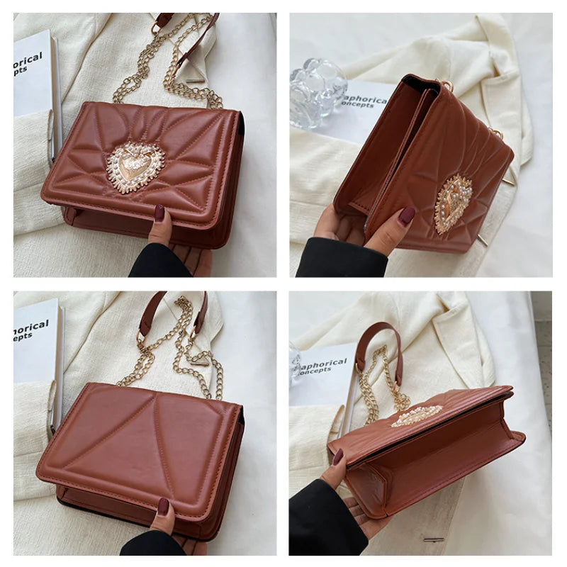 PU Leather Metal Women's Shoulder Bag Handheld Square Bag