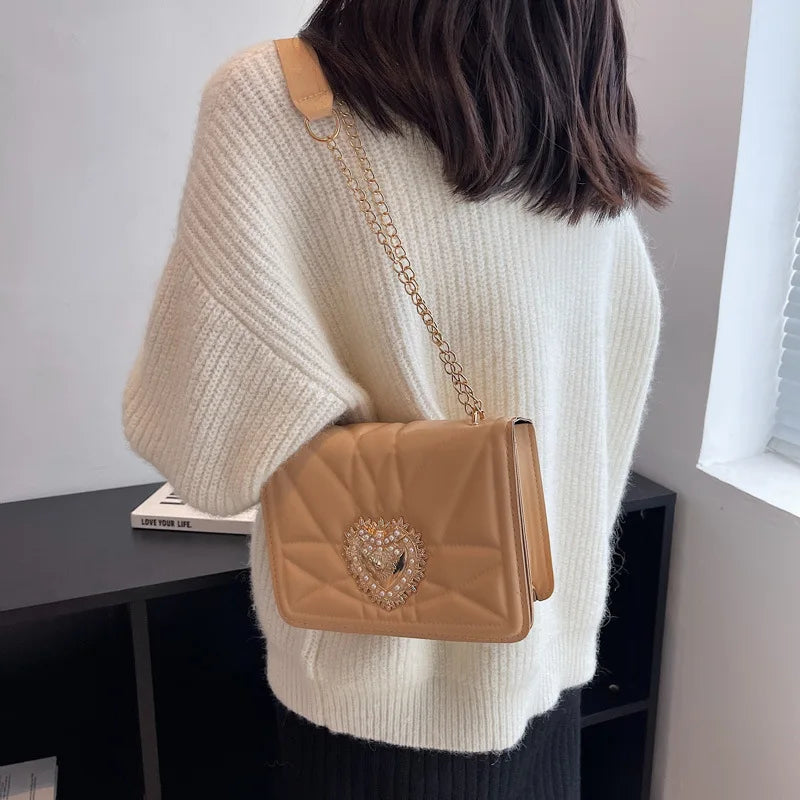 PU Leather Metal Women's Shoulder Bag Handheld Square Bag