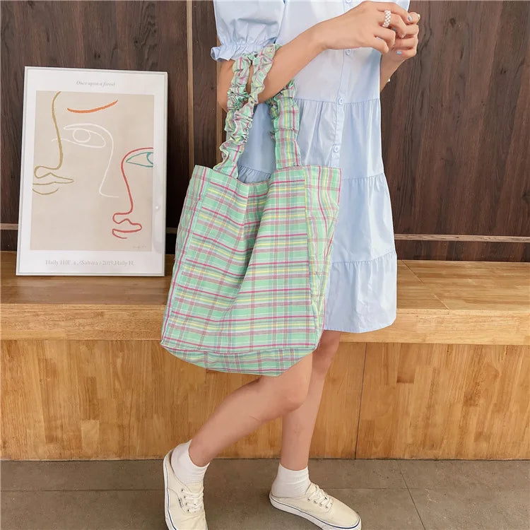 Plaid Ladies Shoulder Bags Candy Large Capacity Women Portable Handbags