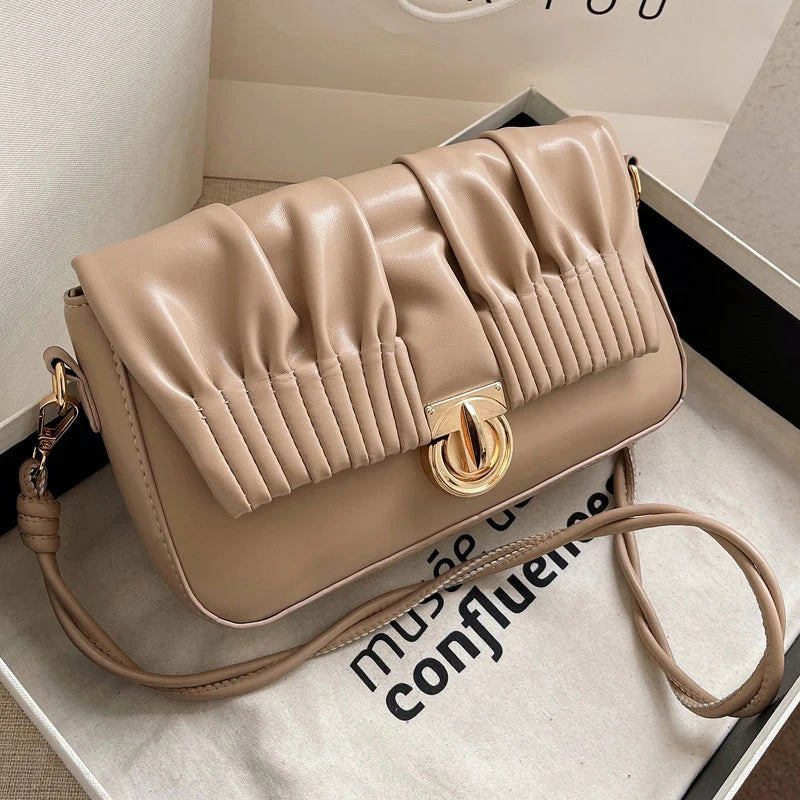 Pleated Shoulder Bags PU Leather Handbags Crossbody Purse