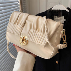 Pleated Shoulder Bags PU Leather Handbags Crossbody Purse
