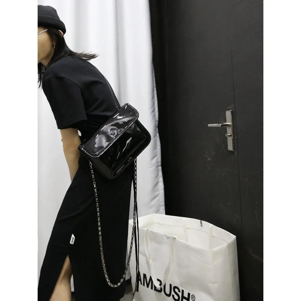 Patent Leather Shoulder Bag for Women, Crossbody Chain Purse