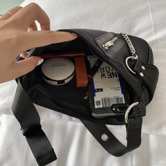 Vintage Nylon Ladies Shoulder Bag with Chain Tote Purse