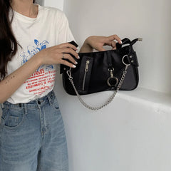 Vintage Nylon Ladies Shoulder Bag with Chain Tote Purse