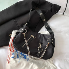 Vintage Nylon Ladies Shoulder Bag with Chain Tote Purse