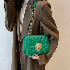 Embroidered Thread PU Leather Shoulder Bag with Metal Sheet Heart