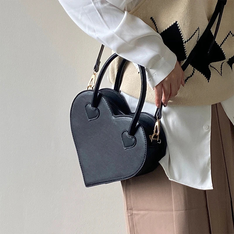Vintage Girls Love Heart Handbag Retro Small Tote Purse Messenger Bag