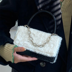 Faux Fur Plush Crossbody Bag Chain Clutch Purse Women's Small Square Shoulder