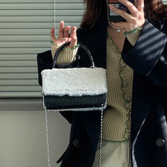 Faux Fur Plush Crossbody Bag Chain Clutch Purse Women's Small Square Shoulder