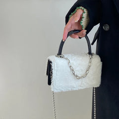 Faux Fur Plush Crossbody Bag Chain Clutch Purse Women's Small Square Shoulder