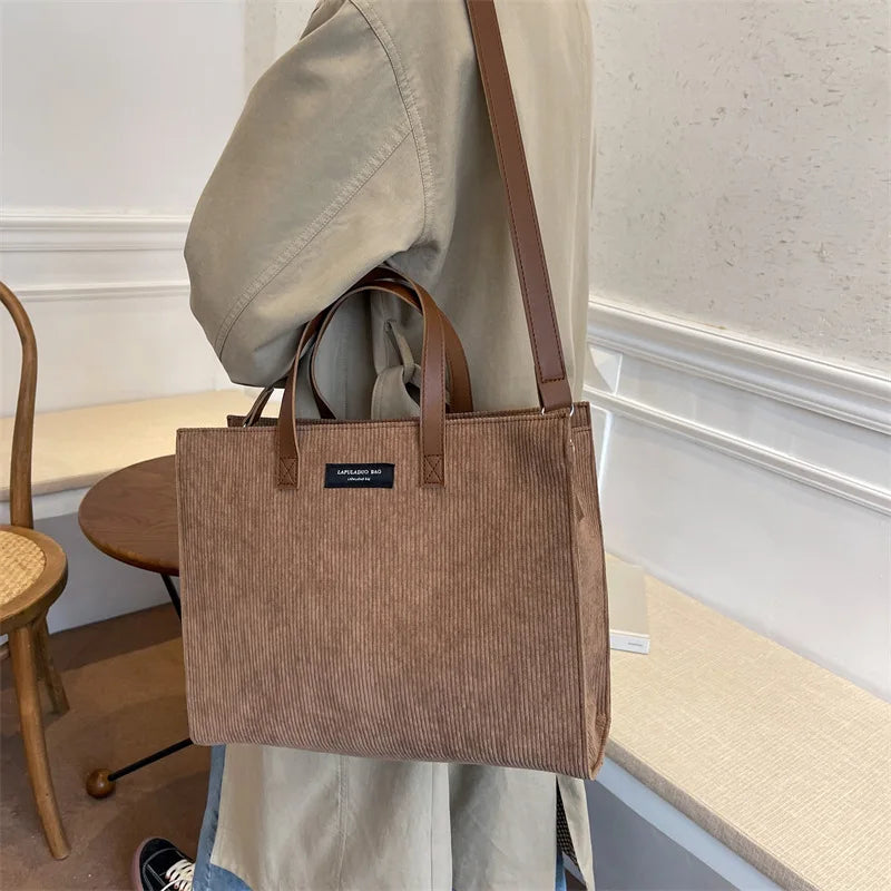Solid Canvas Handbag with Single Shoulder Strap Large Capacity Shopping Bag