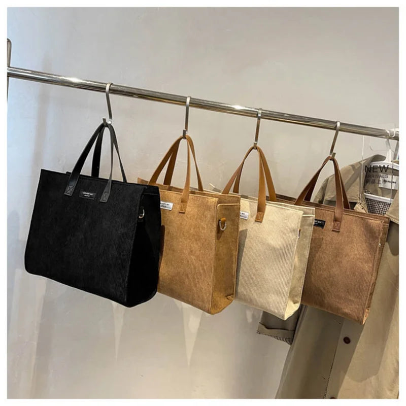 Solid Canvas Handbag with Single Shoulder Strap Large Capacity Shopping Bag