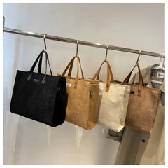 Solid Canvas Handbag with Single Shoulder Strap Large Capacity Shopping Bag