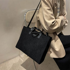 Solid Canvas Handbag with Single Shoulder Strap Large Capacity Shopping Bag